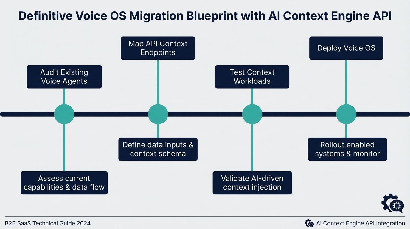 Timeline diagram illustrating the Voice OS migration blueprint using the AI context engine API.