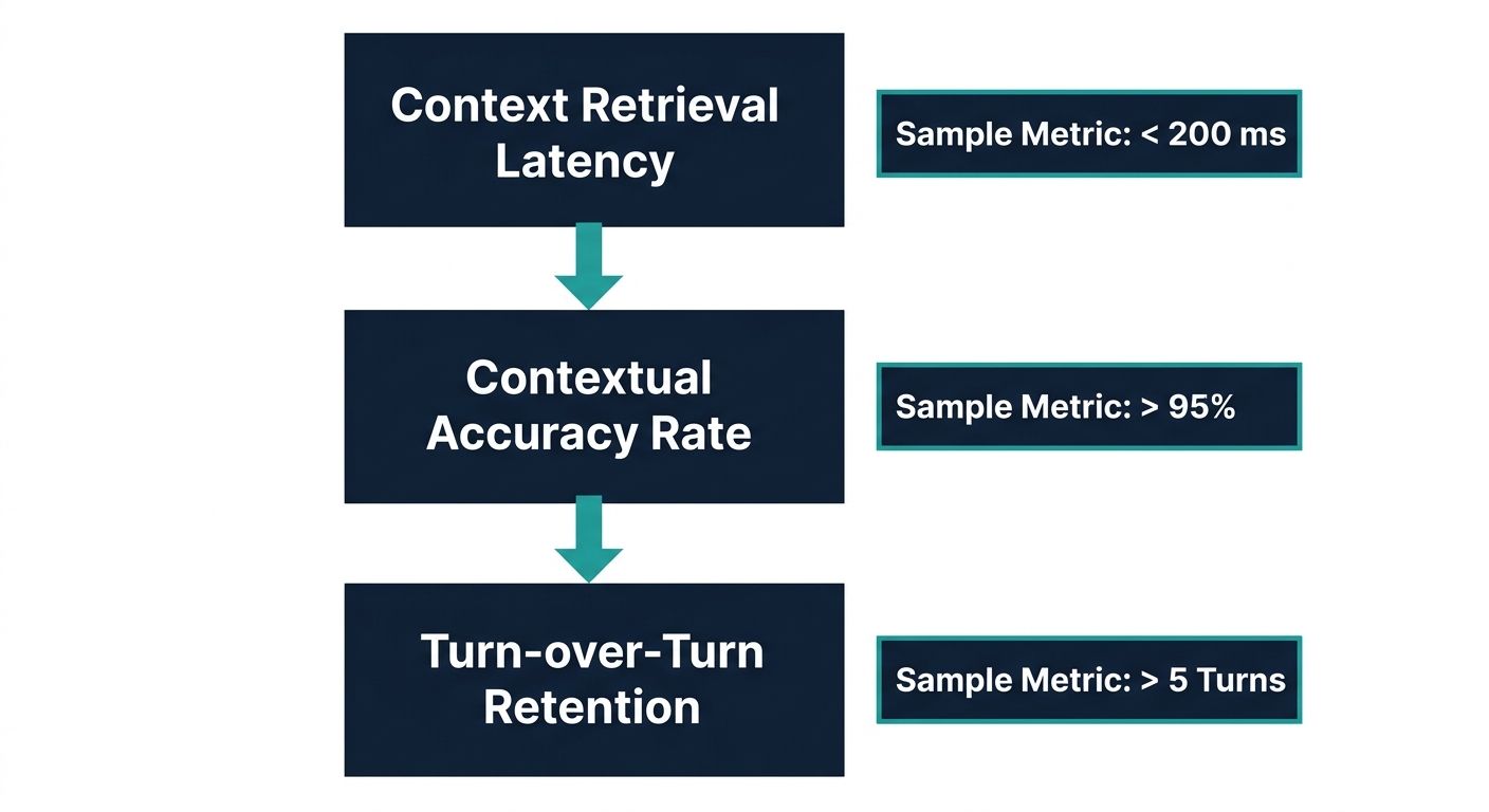 Flowchart of key metrics for comparing context handling performance highlighting latency, accuracy, and retention.