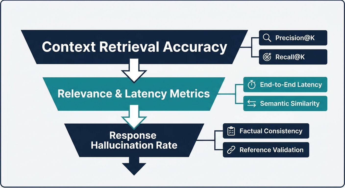 Funnel diagram showing how to measure context engineering effectiveness through retrieval accuracy and latency metrics.
