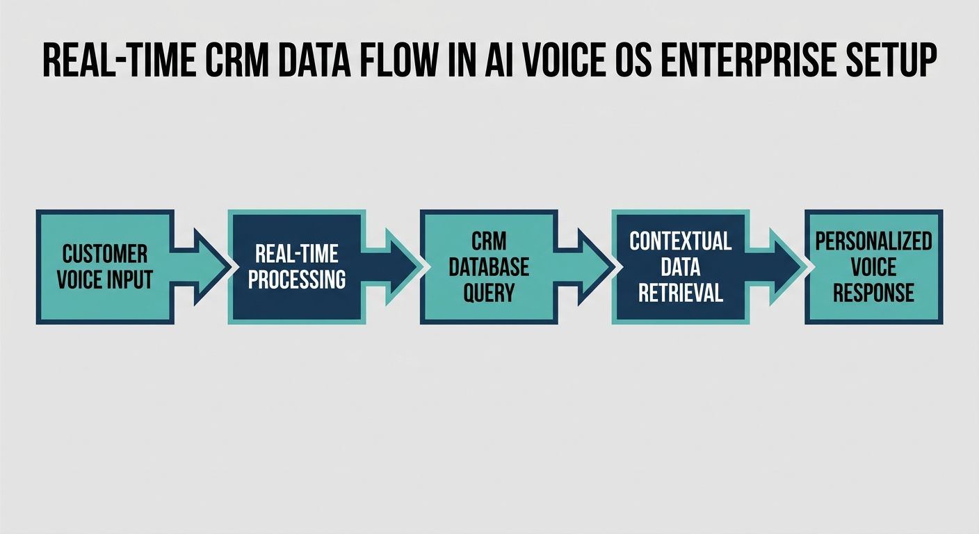 Flowchart showing real-time CRM data integration enterprise flow from voice input to personalized response.