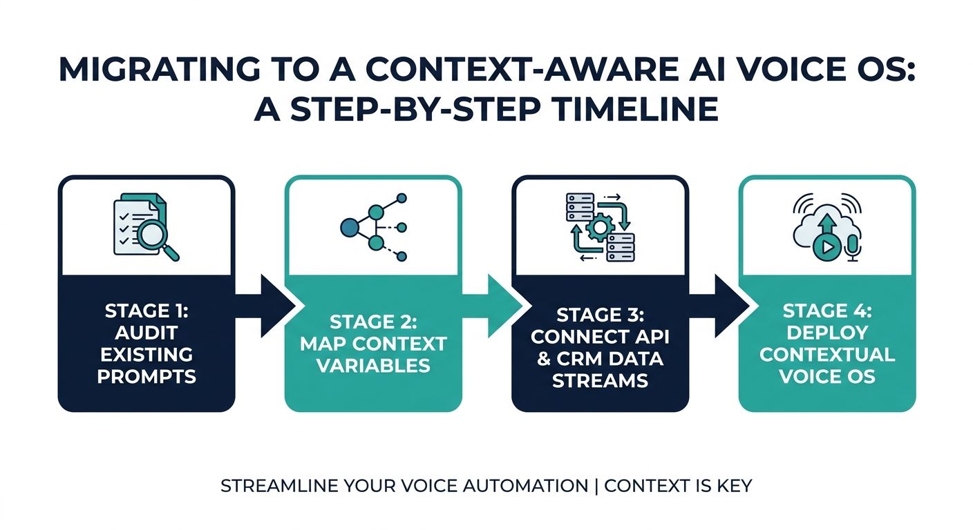 Step-by-step timeline blueprint for migrating to a context-aware AI Voice OS platform.